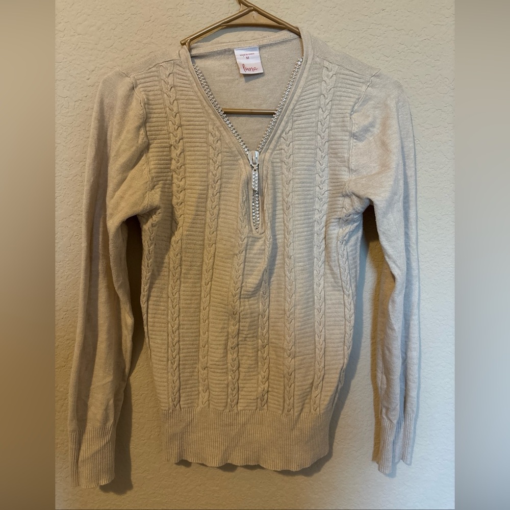 Luna Cream Sweater with Rhinestone Accents size Medium